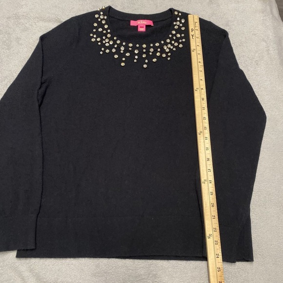Lilly Pulitzer Odetta Sweater Large Black Rhinestone Merino Wool Cashmere Knit - Picture 7 of 9